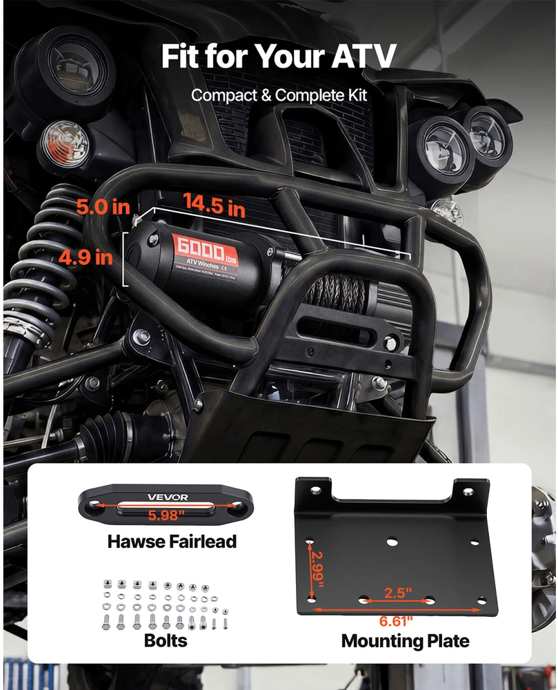 VEVOR 12V gervė ATV/UTV su sintetiniu lynu
