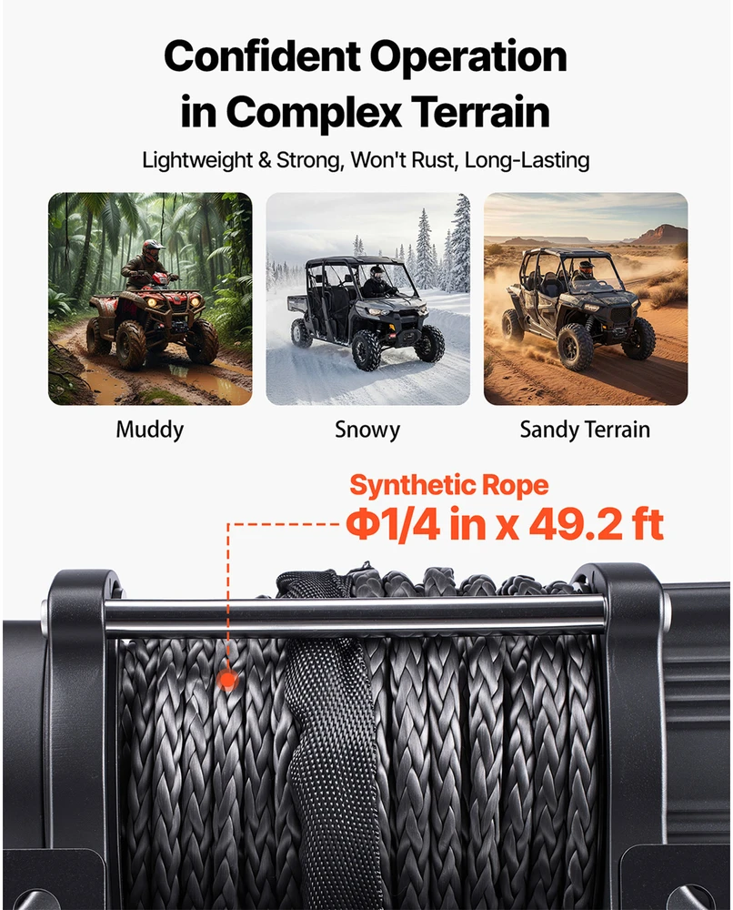 VEVOR 12V gervė ATV/UTV su sintetiniu lynu