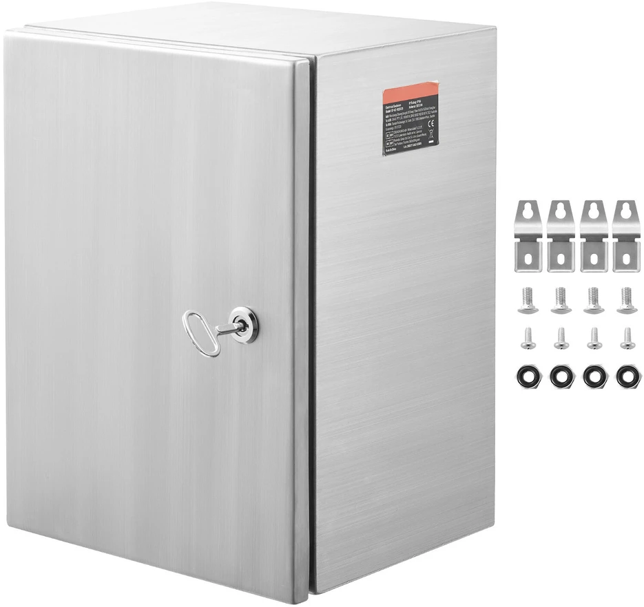 VEVOR Nerūdijančio plieno elektros dėžė su užraktu 40 x 30 x 25 cm