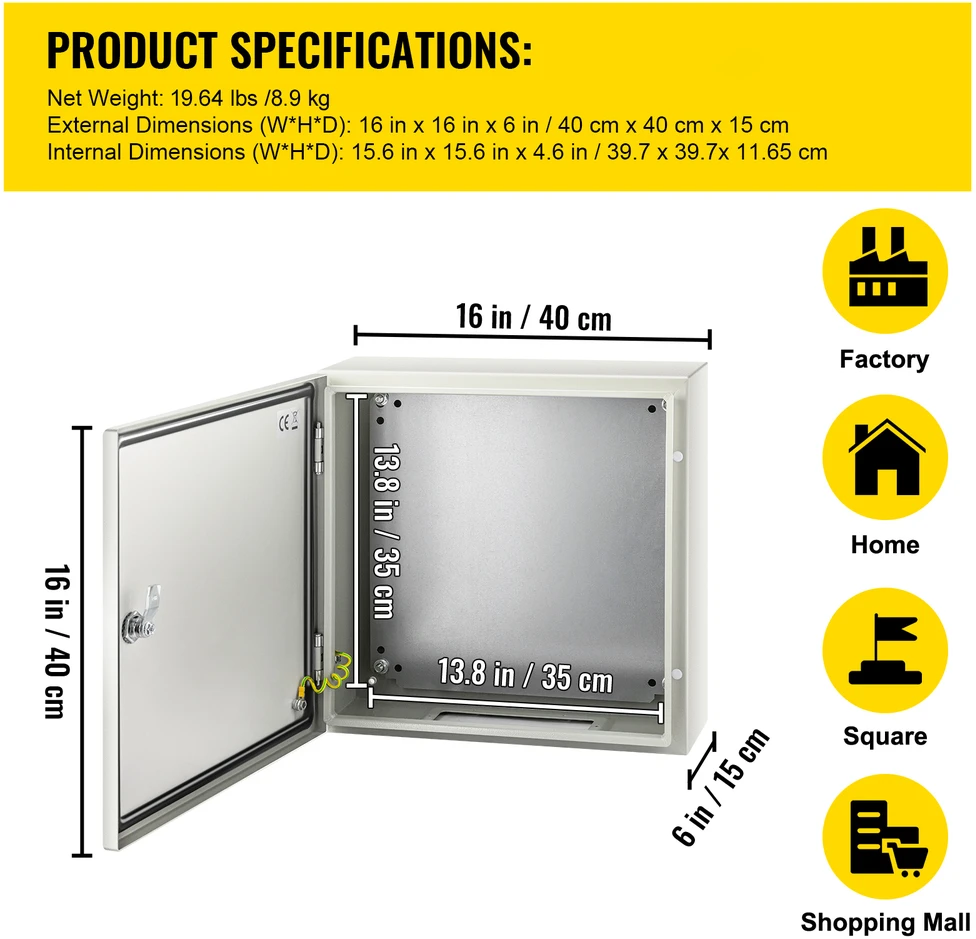 VEVOR nema plieno elektros dėžė 40 x 40 x 15 cm