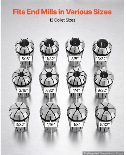 ER16 įvorių rinkinys VEVOR ER1612, 12 vnt.