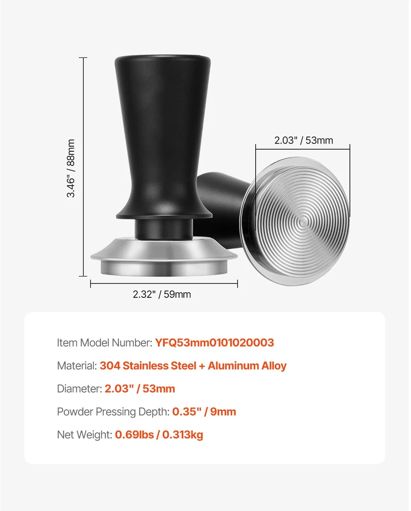 VEVOR 53 mm espresso kavamalės grūstuvas su spyruokle