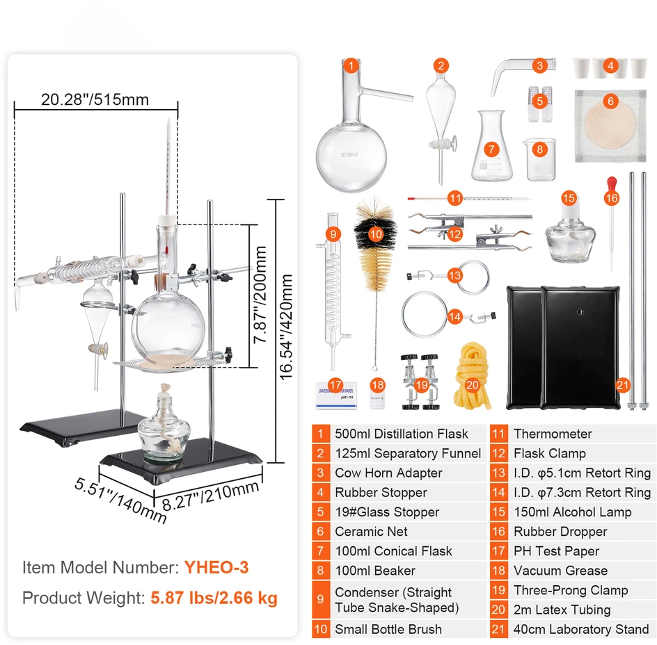 VEVOR Eterinio aliejaus distiliavimo rinkinys, 500 ml