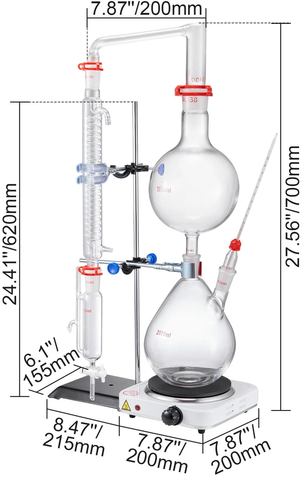 VEVOR Eterinio aliejaus distiliavimo rinkinys, 2000 ml