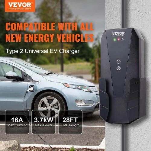 VEVOR Nešiojamas EV įkroviklis Tipo 2, 16A 3.7 kW