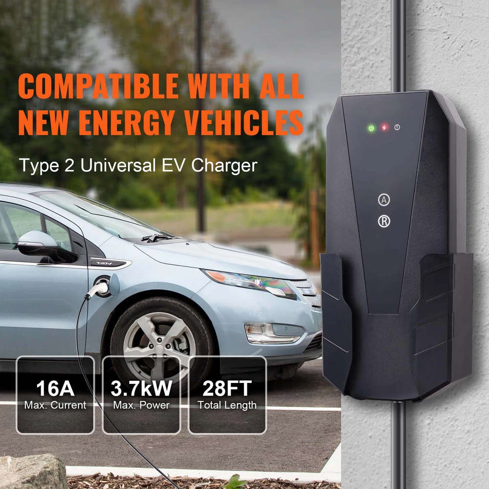 VEVOR Nešiojamas EV įkroviklis Tipo 2, 16A 3.7 kW