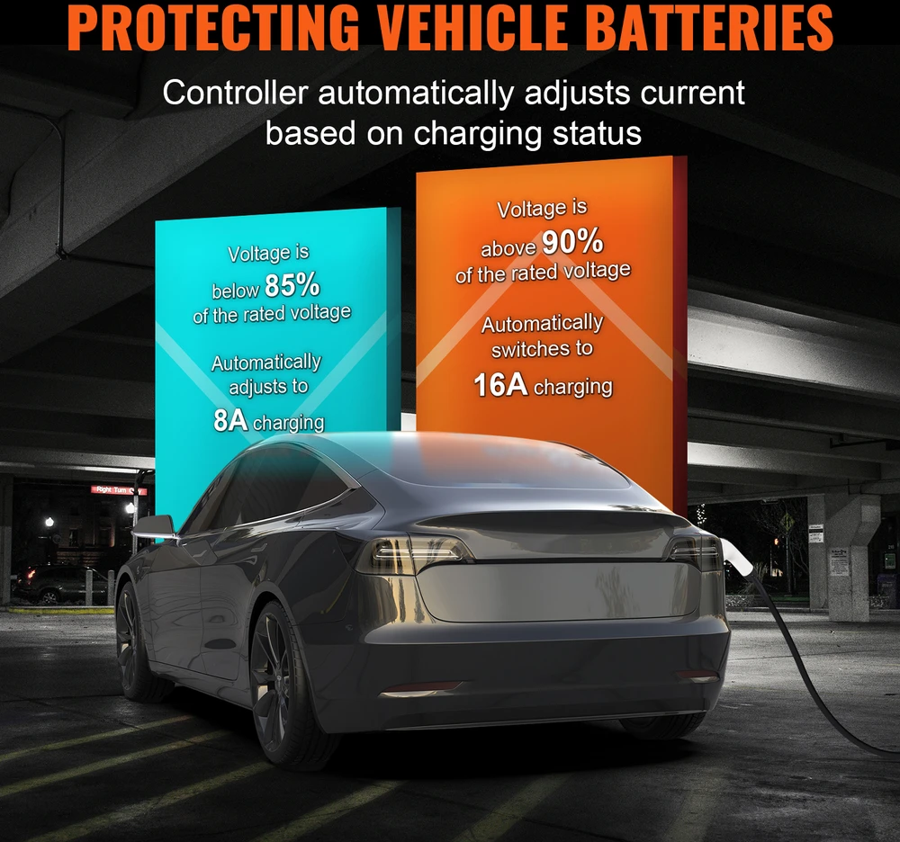 VEVOR Nešiojamas EV įkroviklis Tipas 2, 16A 3.7kW