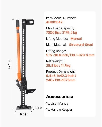 VEVOR 107,5 cm ūkinis džekas keltuvas 3,18 t