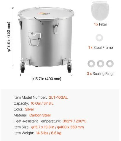 VEVOR Keptuvės riebalų kibiras, 37.8L talpos, pilkos spalvos