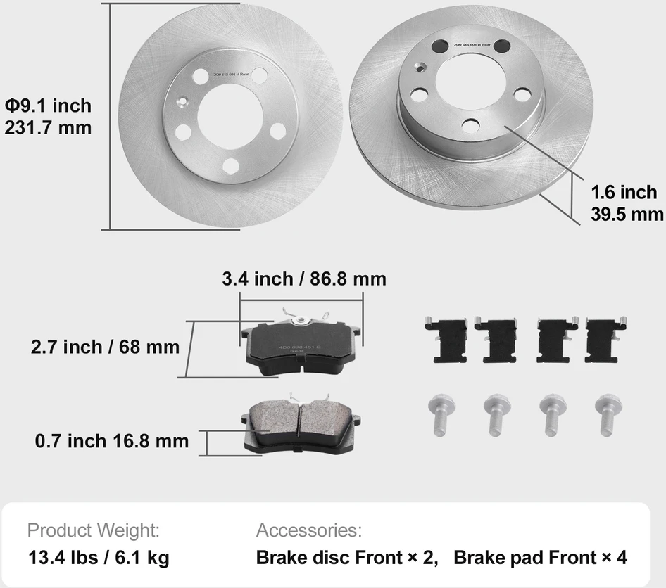 VEVOR Galinis stabdžių komplektas Audi A3 (8L)