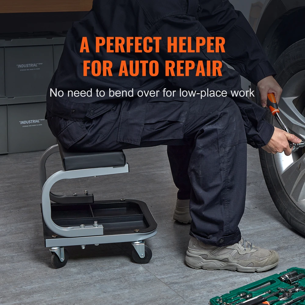 VEVOR Mechaniko garažo taburetė su įrankių dėklu