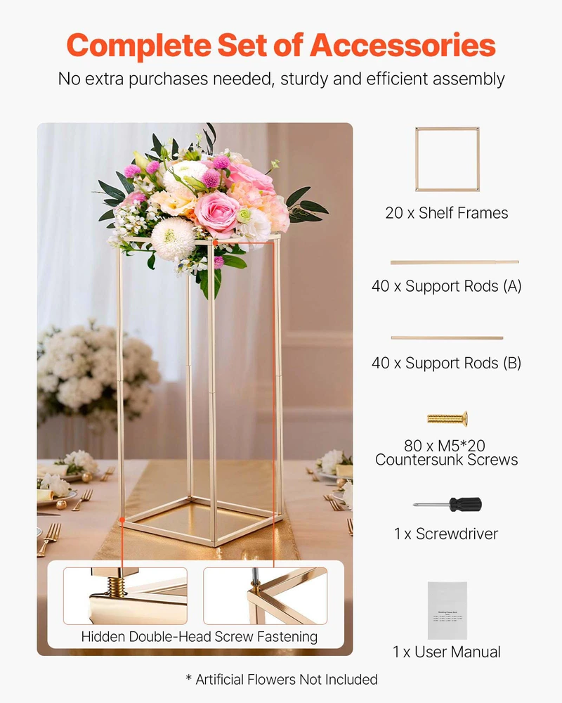 VEVOR 60 cm aukso gėlių stovas vestuvėms