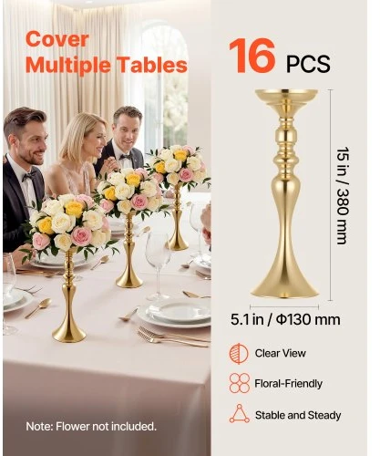 Vevor 16 vnt. vestuvinės gėlių vazos, 38 cm