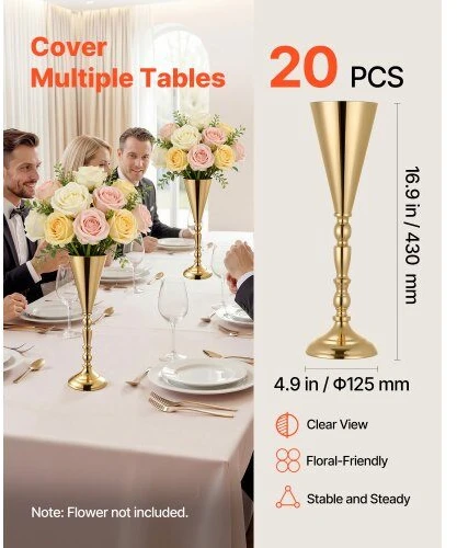 VEVOR 20 vienetų vestuvinės gėlių vazos, 43 cm aukščio