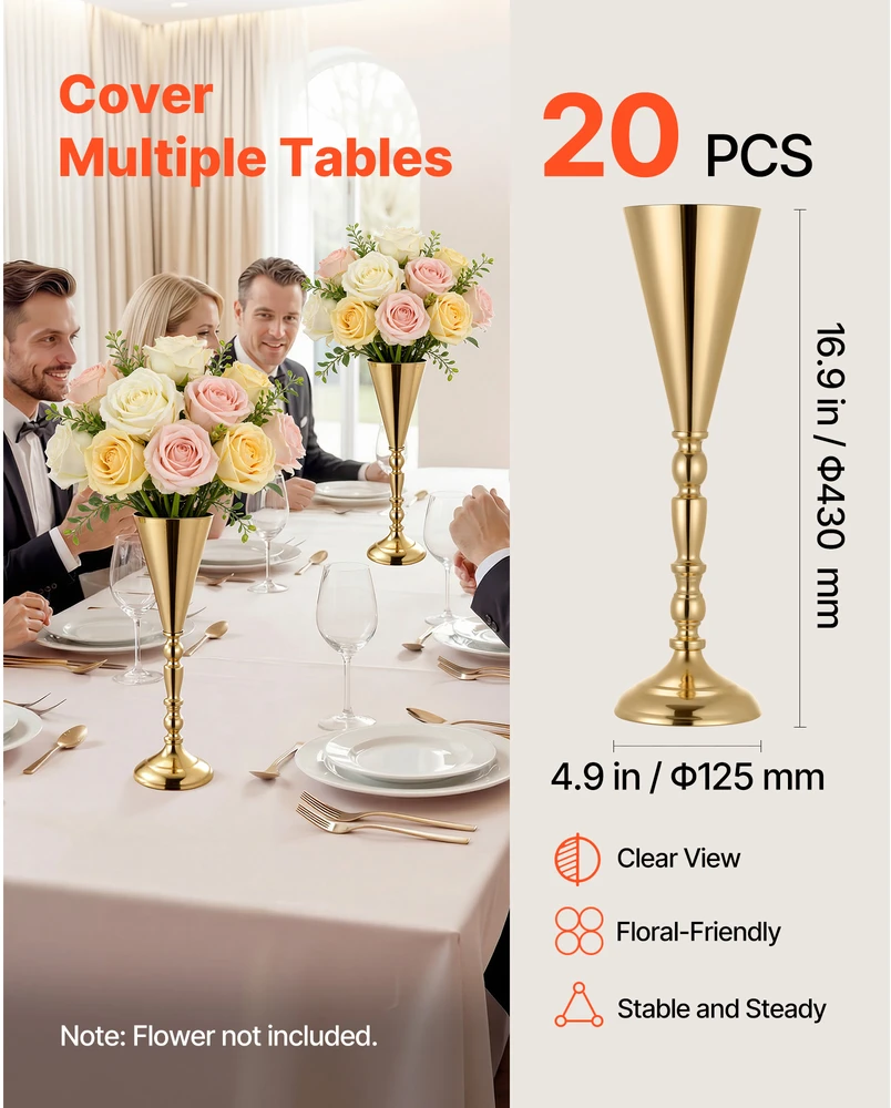 VEVOR 20 vienetų vestuvinės gėlių vazos, 43 cm aukščio