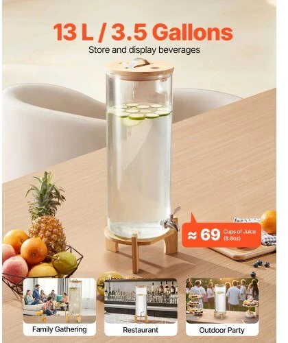 VEVOR Gėrimų dozatorius su stovu, 13 L