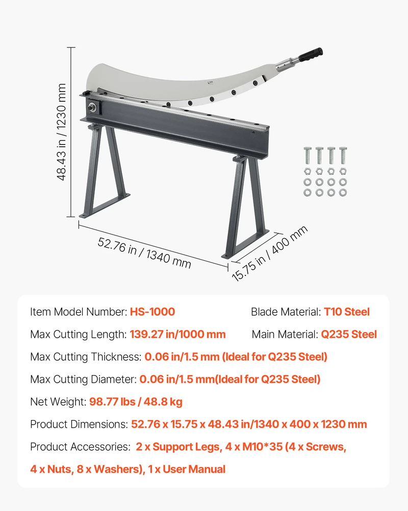 VEVOR Gilotinas žirkles 1000 mm metalui kirpti