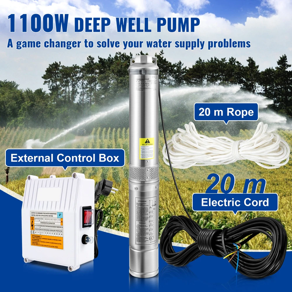 VEVOR Giluminis panardinamasis siurblys, 1100W, 230V, 190L/min 57m