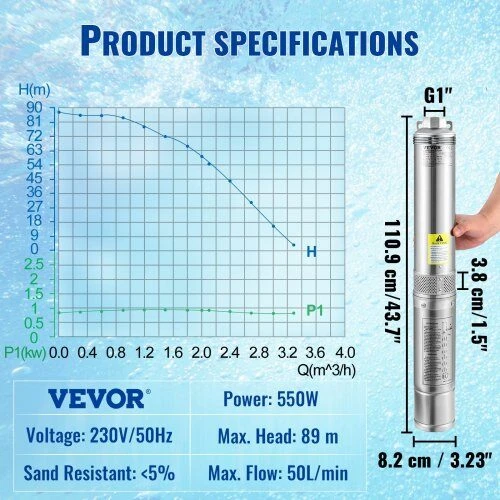 VEVOR Giluminis vandens siurblys 550W 230V