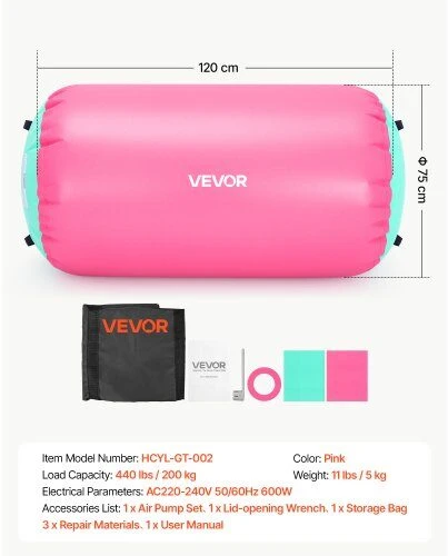 Pripučiamas gimnastikos volelis VEVOR HCYL-GT-002, 120x75 cm