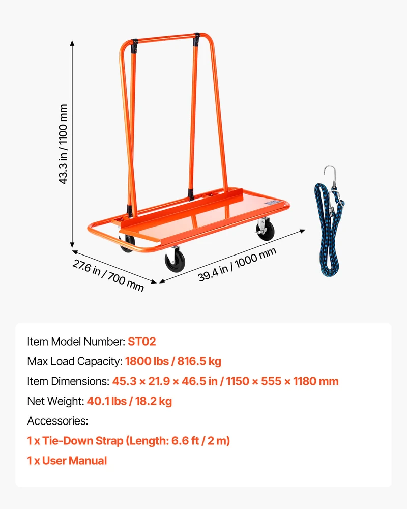 VEVOR Gipskartonio vežimėlis su 816kg apkrova