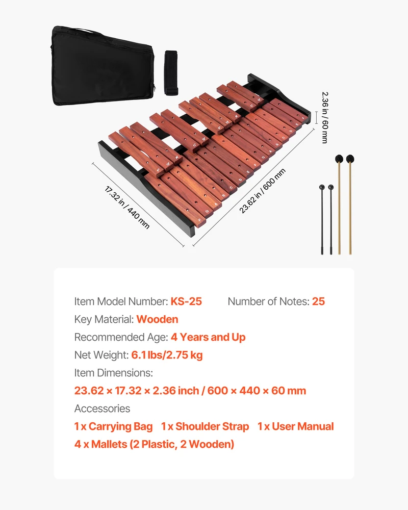 VEVOR 25 natų medinis glockenspielis su deklaji