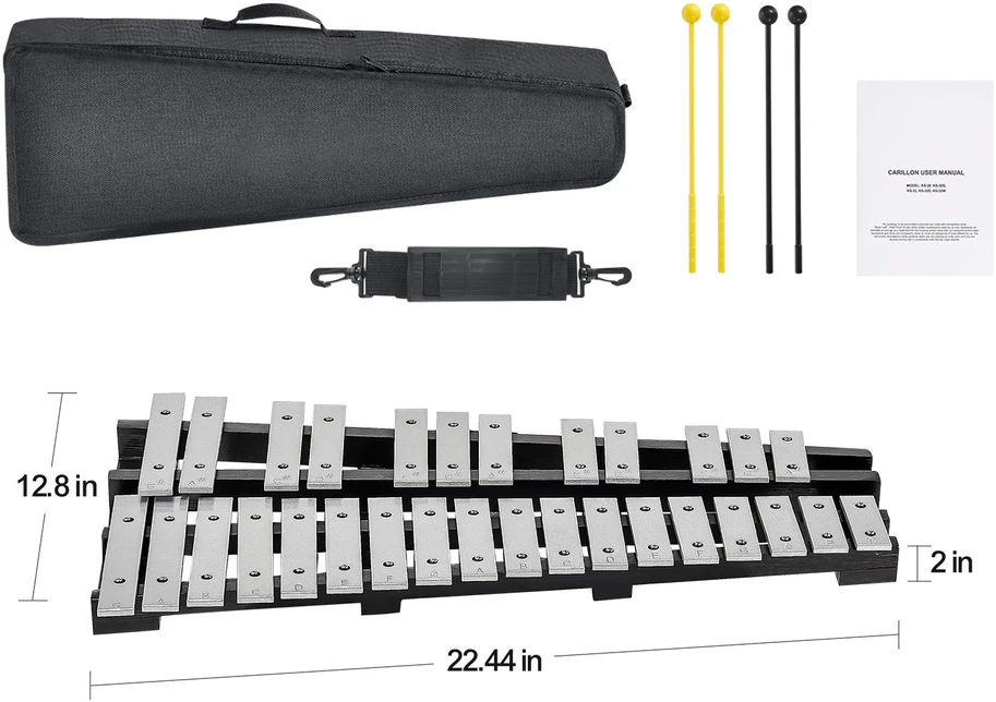 VEVOR 30 natų glockenspielis su malletais ir būgnų lazdelėmis
