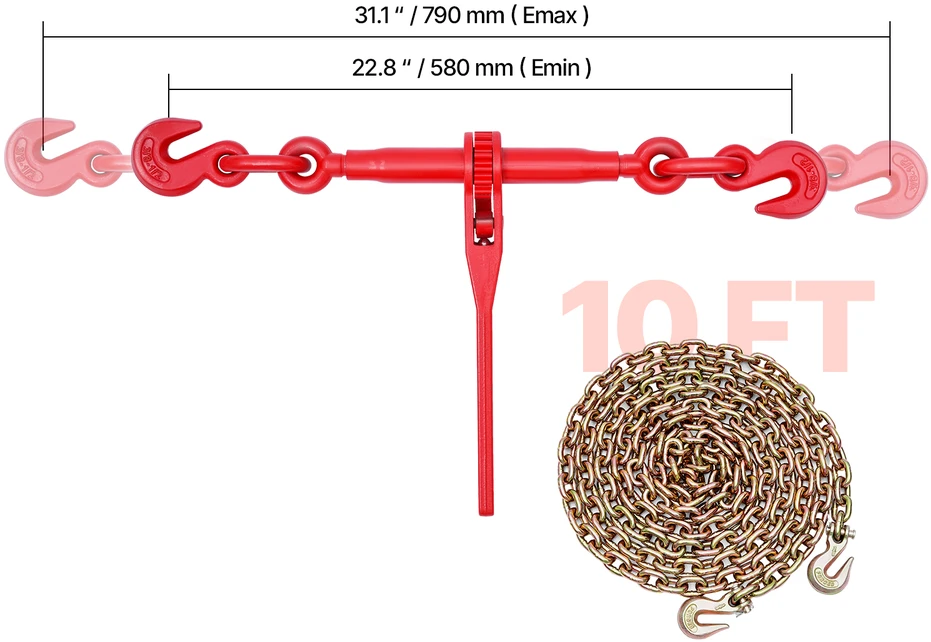 VEVOR Grandininis ratchetas 1 cm x 3 m G80 tvirtinimui