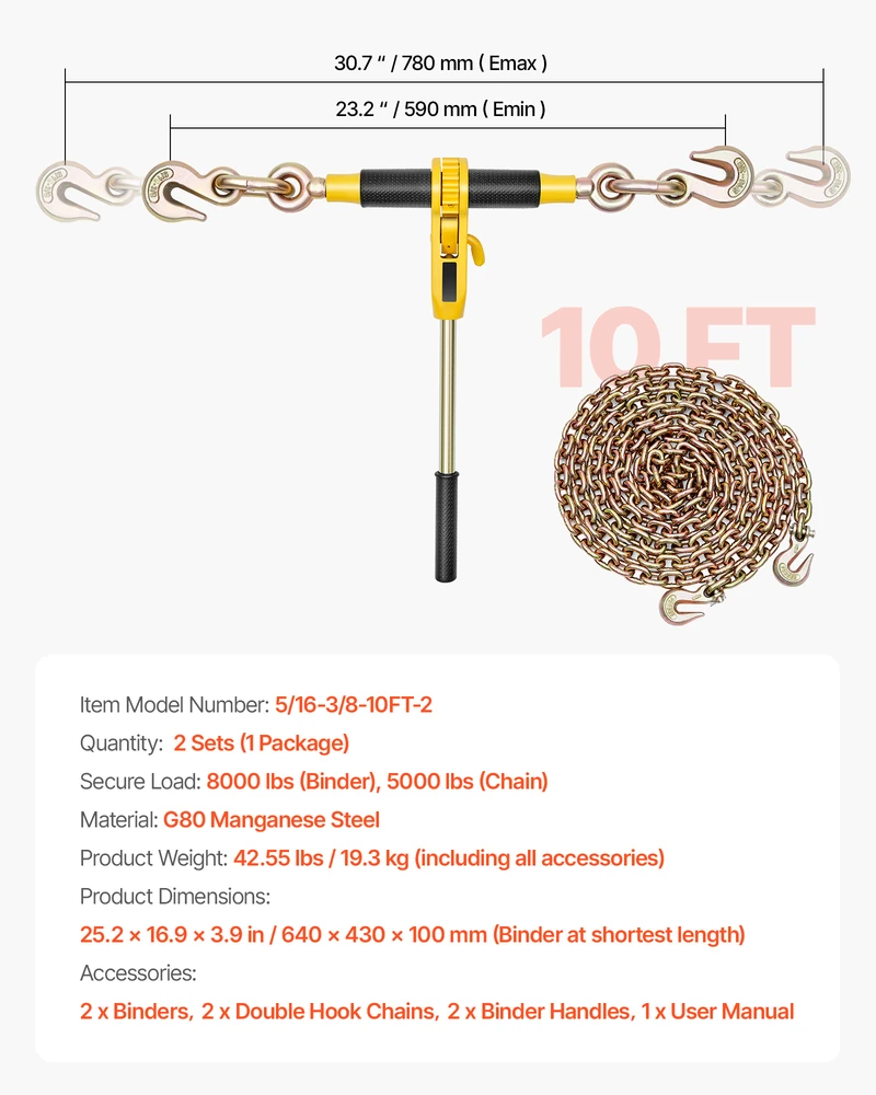 VEVOR Grandininis veržtuvas 8 mm x 3 m su G80 grandine