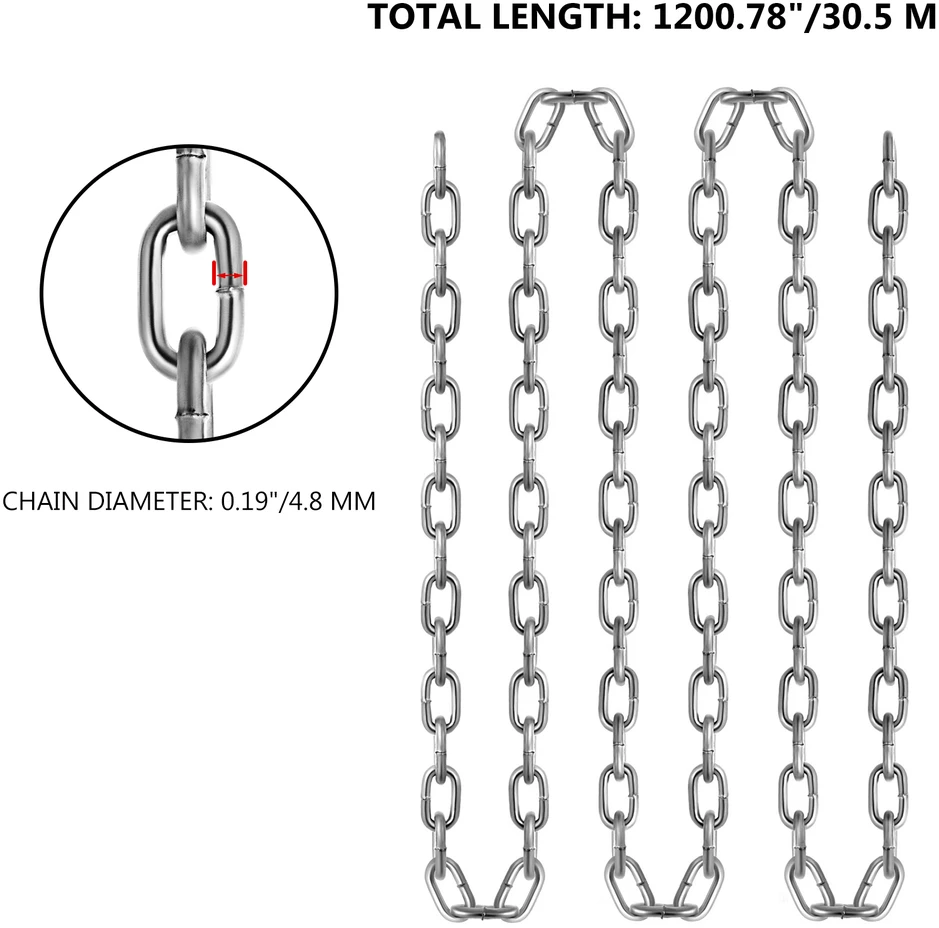 VEVOR Cinkuota plieninė grandinė 5 mm x 30,5 m 498 kg
