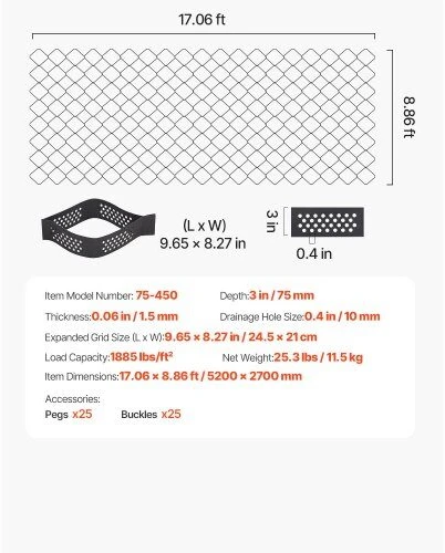 VEVOR Žemės tinklelis žvyro sutvirtinimui 5200x2700 mm