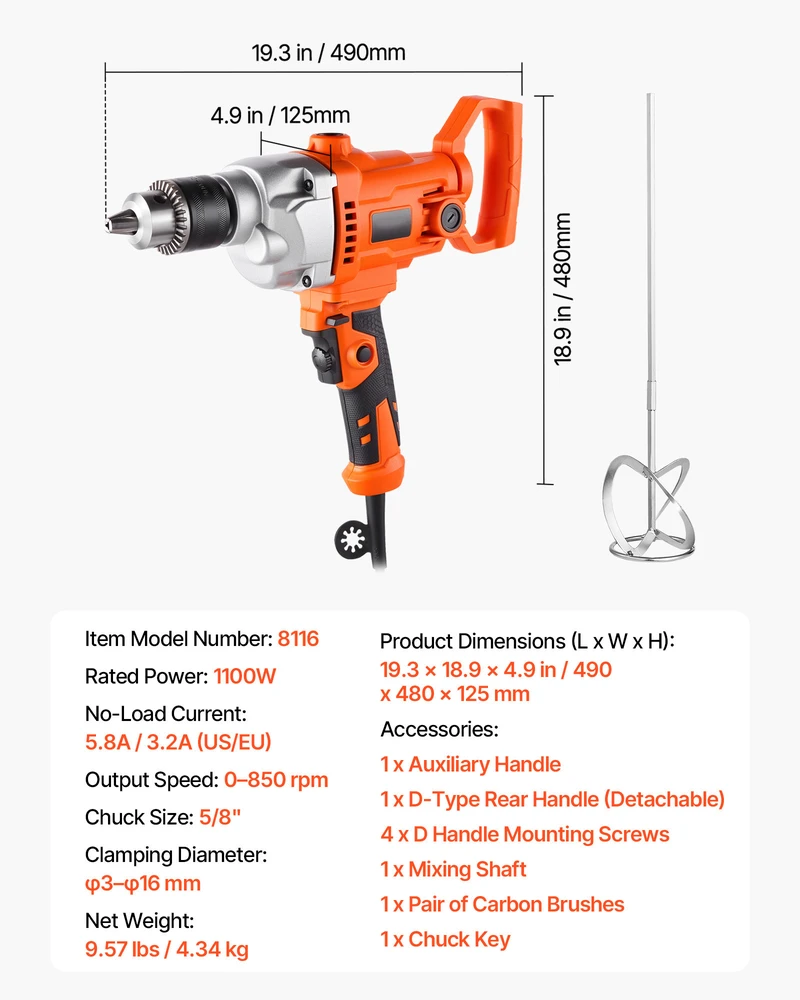 VEVOR Elektrinis gręžtuvas maišytuvas 15,89 mm