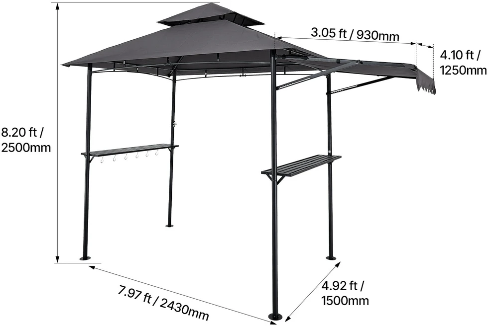 VEVOR Grilis pavėsinei, 2.43 x 1.5 m, dvigubas stogas
