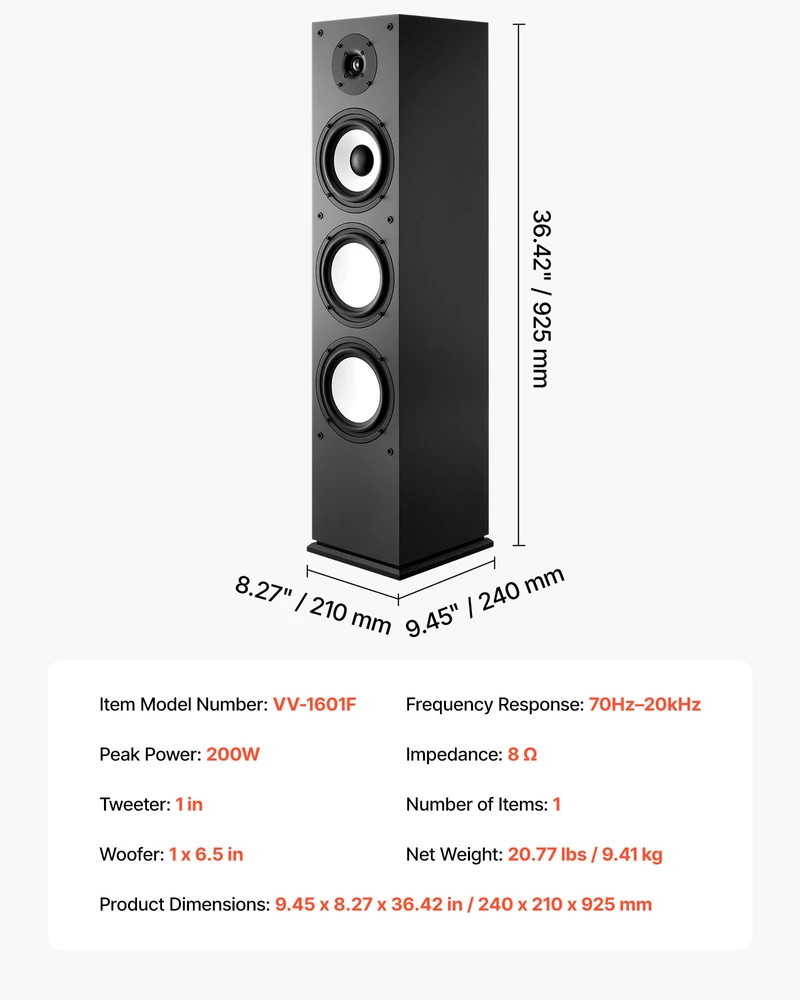 Namų kino sistema VEVOR Grindinė kolonėlė 200W