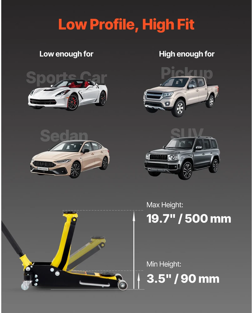 VEVOR 3 tonų žemas aliuminio ir plieno automobilių domkratas