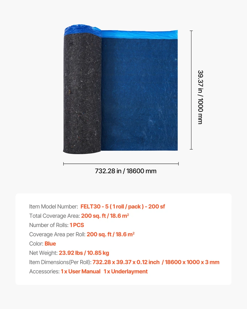 VEVOR Grindų paklotas 18,6 m² 3 mm garso/vandens barjeras