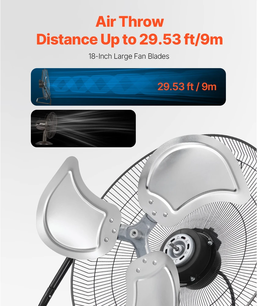 VEVOR 45 cm grindų ventiliatorius su 360° pasvirimu