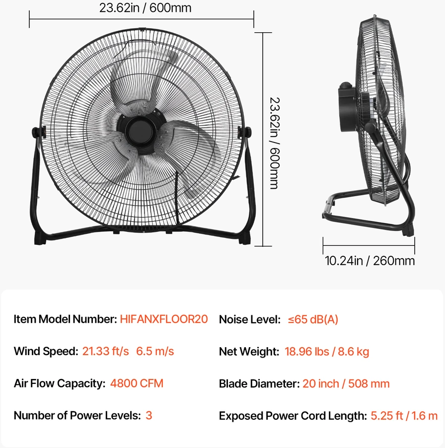 Ventiliatorius VEVOR 2 vnt. 50 cm pramoniniai grindų ventiliatoriai