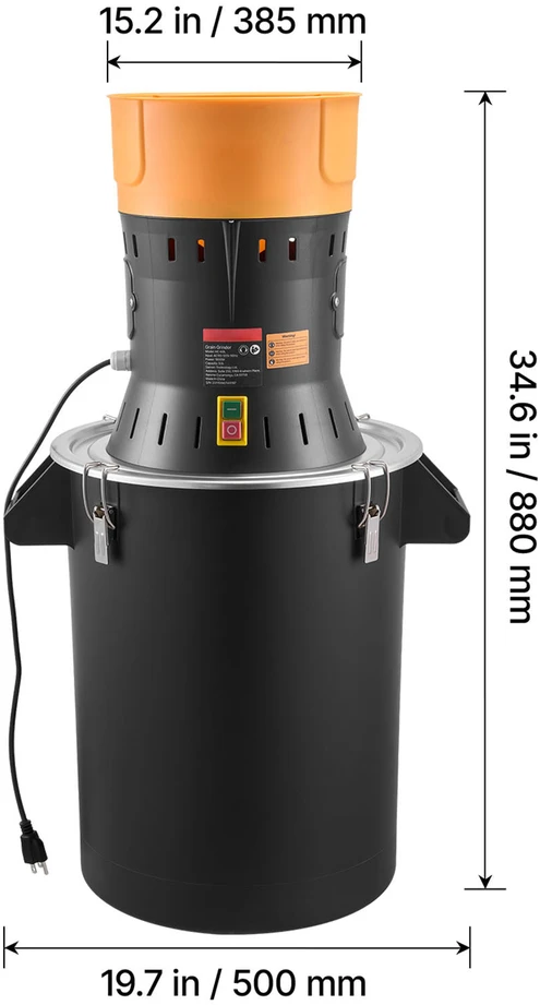 VEVOR Elektrinis grūdų malūnas, 600W galingumas, 53L talpa