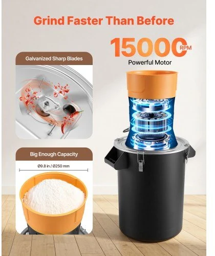 VEVOR Elektrinis grūdų malūnas, 600W galingumas, 53L talpa