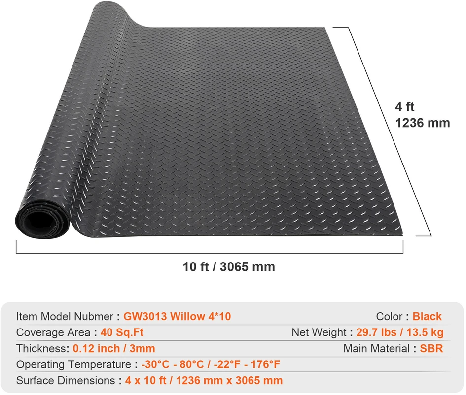 VEVOR Diamond tipo guminė grindų danga, 3 mm, juoda