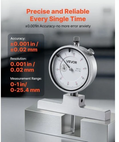 VEVOR Gylio mikrometro matuoklis griovelių, pakopų, skylių gyliui matuoti, tikslus mechaninis įrankis su 0-558.8 mm diapazonu, lengvai skaitoma skalė, gylio matavimo rinkinys, matavimo prietaisas