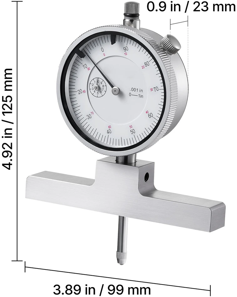 VEVOR Gylio mikrometro matuoklis griovelių, pakopų, skylių gyliui matuoti, tikslus mechaninis įrankis su 0-558.8 mm diapazonu, lengvai skaitoma skalė, gylio matavimo rinkinys, matavimo prietaisas