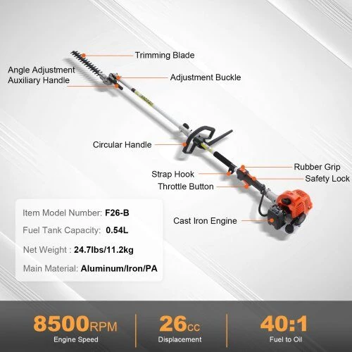 VEVOR Benzininis gyvatvorių trimeris 2 ciklų 26CC