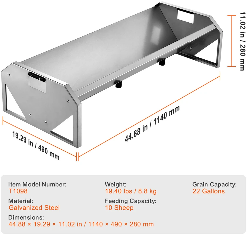 VEVOR Gyvulių šėryklė 114 cm ilgio, telpa 10 avių