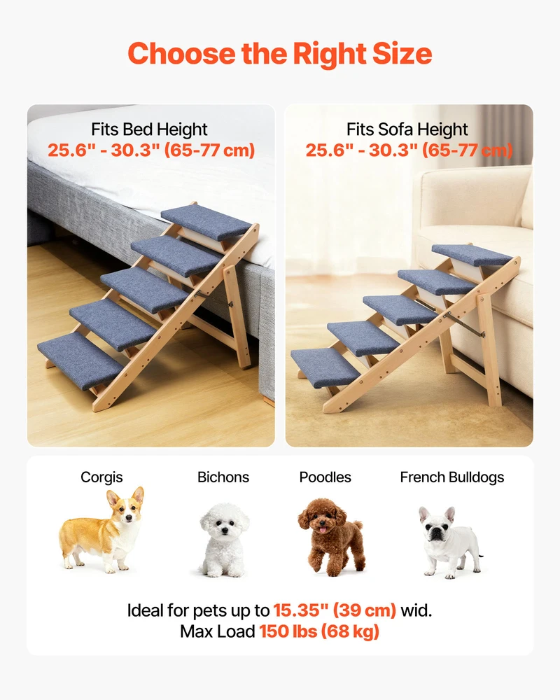 Mediniai laipteliai augintiniams VEVOR ZD-25DOG07, 5 pakopų