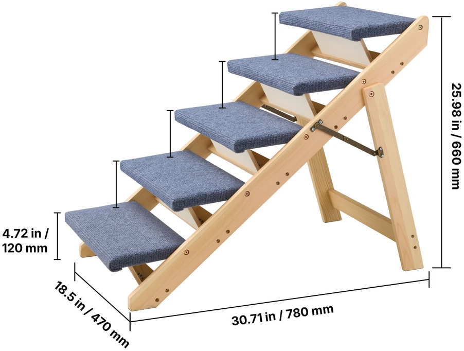 Mediniai laipteliai augintiniams VEVOR ZD-25DOG07, 5 pakopų