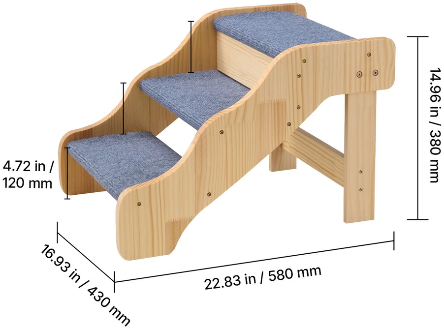 Mediniai laiptai augintiniams VEVOR ZD-25DOG01, 3 pakopų