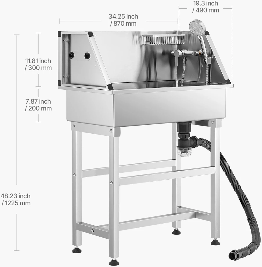 VEVOR 86.4 cm plieninė šunų maudymo vonia su čiaupu