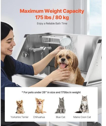 VEVOR 86.4 cm plieninė šunų maudymo vonia su čiaupu